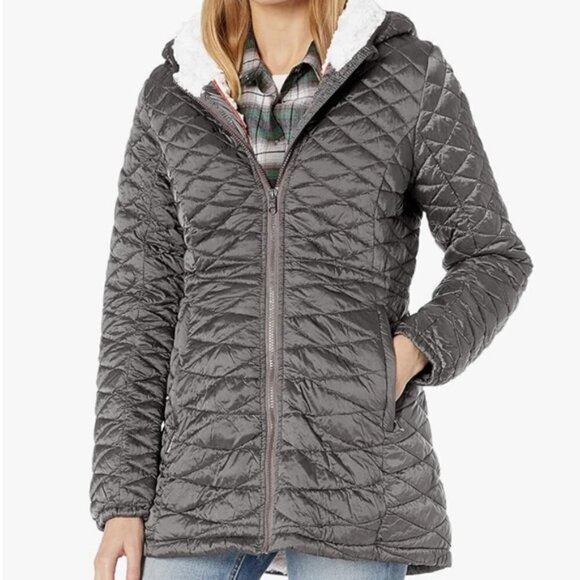 Steve Madden metallic grey quilted Glacier Shield hooded parka S - Picture 1 of 14